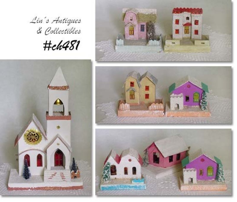 Vintage Putz Christmas Church and Houses