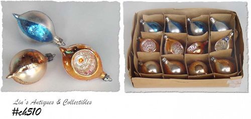 1 DOZEN VINTAGE POLAND GLASS CHRISTMAS ORNAMENTS