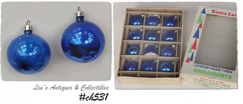 Vintage Poland Blue Glass Christmas Ornaments 14 Total
