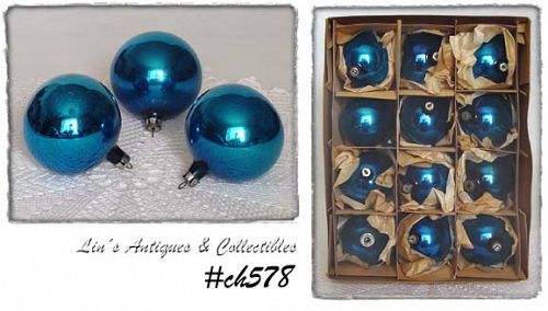 Vintage Poland Blue Glass Christmas Ornaments