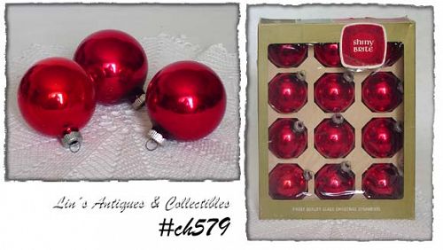 Vintage Shiny Brite Red Ornaments in Box