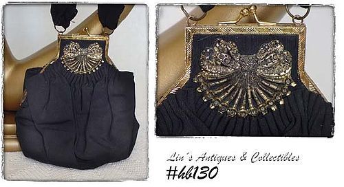 VINTAGE BLACK CLOTH HANDBAG WITH DECORATIVE ORNAMENTATION