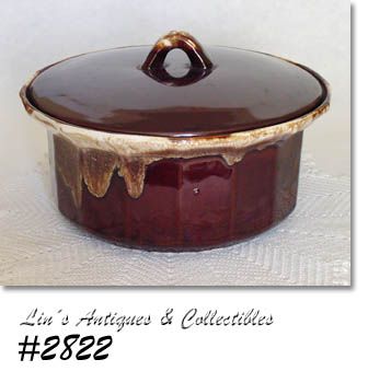 McCOY POTTERY BROWN DRIP LARGE CASSEROLE WITH LID