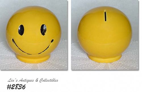 McCOY POTTERY SUNNY YELLOW SMILE HAPPY FACE BANK