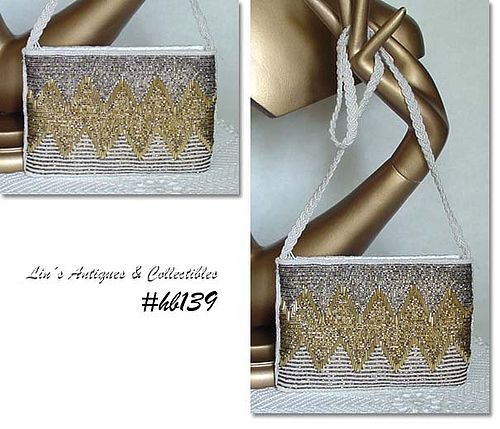 Silver and Gold Color Beaded Handbag Evening Bag