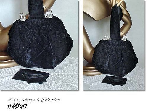 Vintage Black Velvet Handbag with Lucite Accents