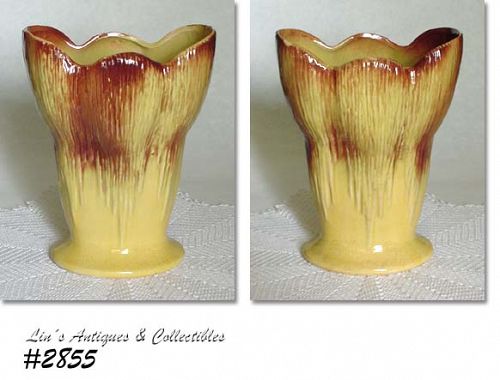 McCoy Flower Form Vase Yellow with Brown Accents