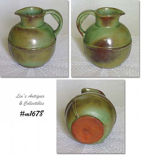 FRANKOMA POTTERY VINTAGE PRAIRIE GREEN EARLY PRODUCTION SMALL PITCHER