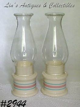McCoy Pottery Pink and Blue Candle Lamp Pair