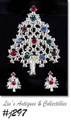 Eisenberg Ice Christmas Tree and Earrings Multi Color Rhinestones