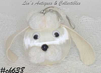 Vintage White Satin Poodle Ornament