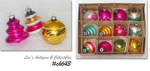 Vintage Glass Christmas Ornaments Assorted Dozen