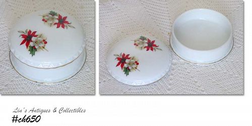 Vintage Christmas Poinsettia Trinket Box or Powder Jar