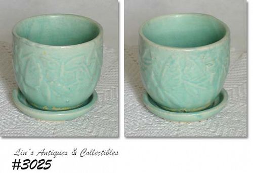 McCOY POTTERY AQUA BUTTERFLY LINE 3 5/8 INCHES TALL FLOWERPOT