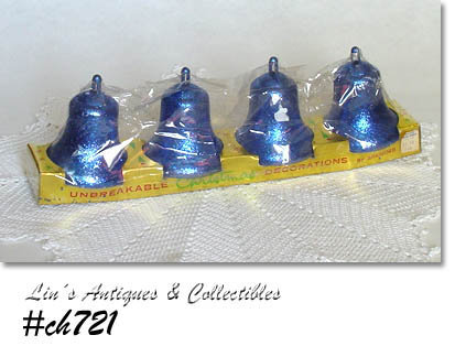 4 VINTAGE BRADFORD GLITTERY BELL ORNAMENTS IN ORIGINAL PACKAGE