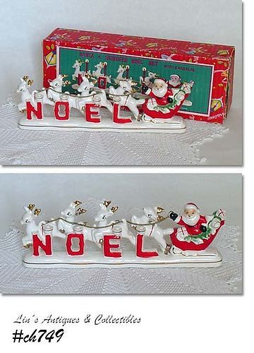 RELCO -- VINTAGE SANTA AND REINDEER NOEL SET IN ORIGINAL BOX