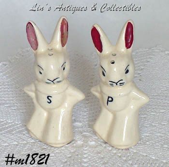 Vintage Pottery Bunny Shaker Set