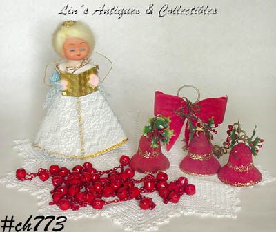 Vintage Christmas Lot Angel Topper Garland Bells