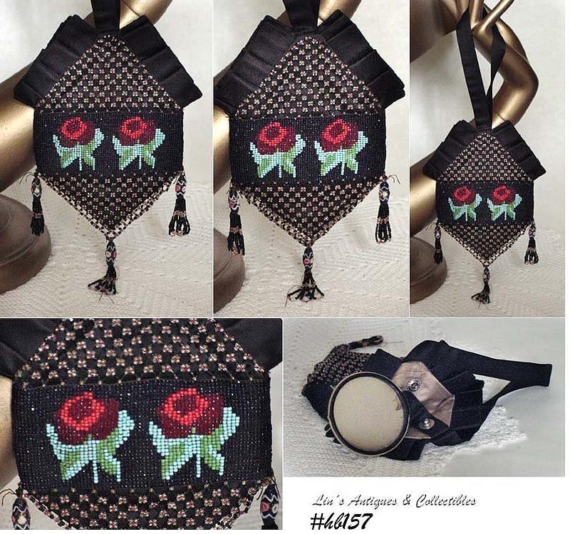 VINTAGE EVENING BAG WITH BEADED ROSES