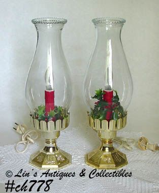 Vintage Holiday Hurricane Electric Lamps Pair