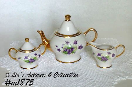 Kingwood China Wild Violets Teapot Creamer Sugar