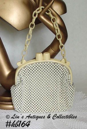 Whiting and Davis Vintage Alumesh Handbag Ivoryite Chain Handle