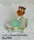 Vintage Turtle with Owl Figural Glass Pin Cushion