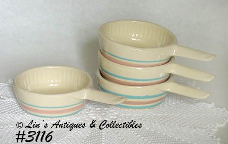 McCoy Pottery Four Pink and Blue Casseroles