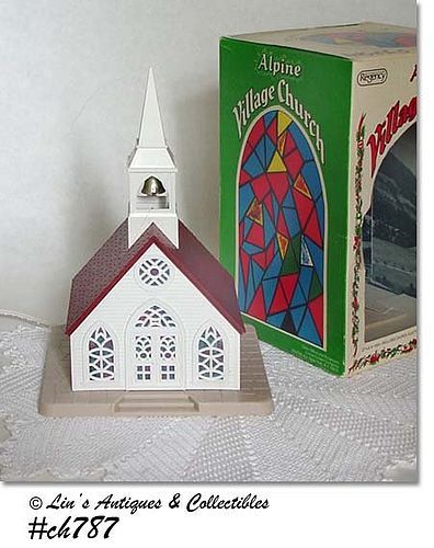 VINTAGE LIGHTED ALPINE VILLAGE CHURCH IN ORIGINAL BOX