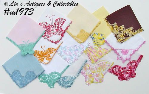 Vintage Hanky Lot Fancy Crochet Corners One Dozen