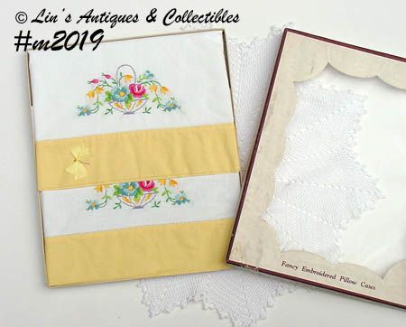 Vintage Embroidered Pillowcases in Original Box