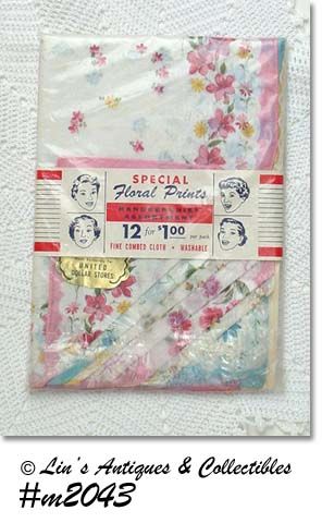 ONE DOZEN LADY'S VINTAGE FLORAL HANKIES MINT IN ORIGINAL PACKAGE