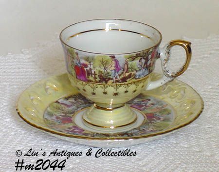 Vintage Lefton Cup and Saucer Courting Scenes