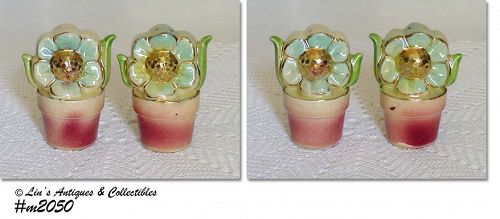 Shawnee Pottery Potted Flowers Shaker Set Gold Trim