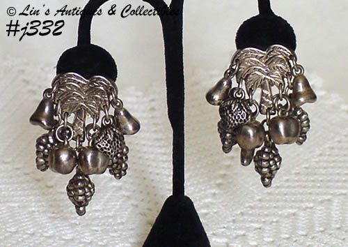 Vintage Earrings Palm Trees with Fruit Dangles