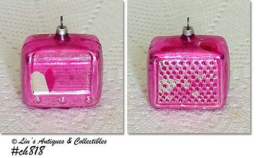 VINTAGE GLASS PINK ORNAMENT SHAPED LIKE A RADIO