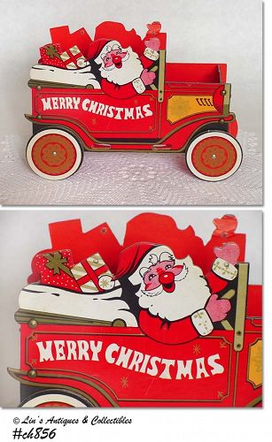 Vintage Santa Car Christmas Card or Goodies Holder