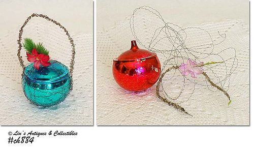 VINTAGE GLASS CHRISTMAS ORNAMENT WITH WIRE NETTING PLUS 1 FREE ONE