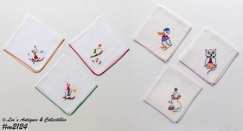 Vintage Embroidered Childrens Hankies Lot of 6