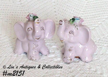 VINTAGE LITTLE PINK ELEPHANTS SHAKER SET