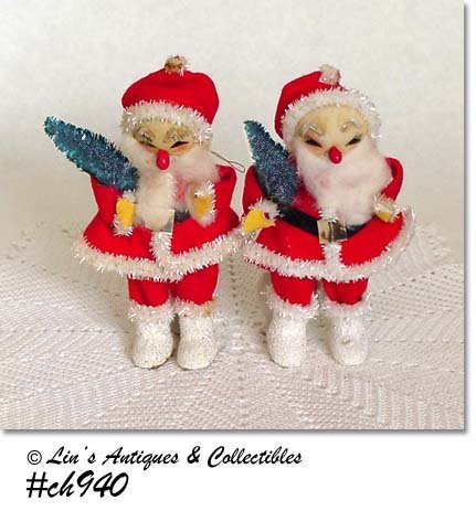 TWO VINTAGE FELT SANTA ORNAMENTS