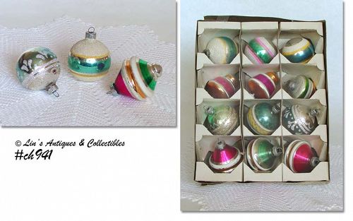 One Dozen Shiny Brite Stripe Ornaments in Box