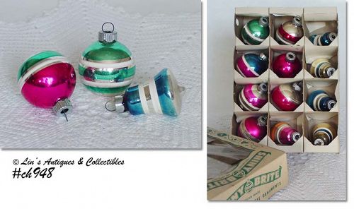 One Dozen Shiny Brite Stripe Ornaments in Box