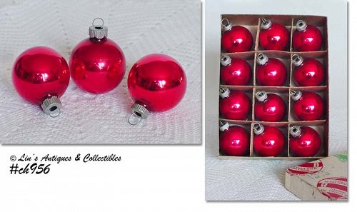 One Dozen Red Shiny Brite Ornaments IOB