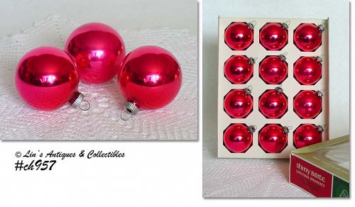 Red Shiny Brite Ornaments Dozen in Original Box