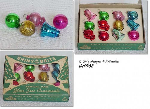 Shiny Brite Vintage Mini Glass Christmas Ornaments 12 in Box