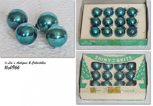 Vintage Shiny Brite Ornaments Blue Green Color Dozen