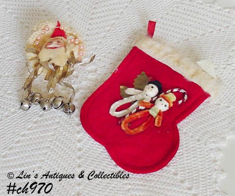 VINTAGE CHRISTMAS SMALL FELT STOCKING AND A DOORKNOB COVER