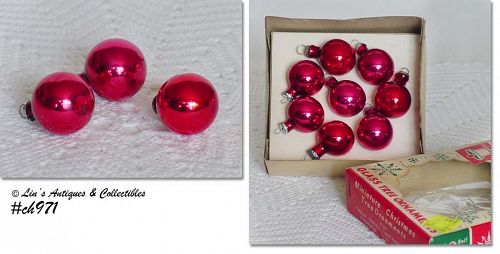 Vintage Small Red Christmas Ornaments IOB