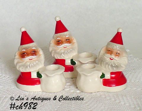 Vintage Holt Howard Santa Candle Holders Lot of 3